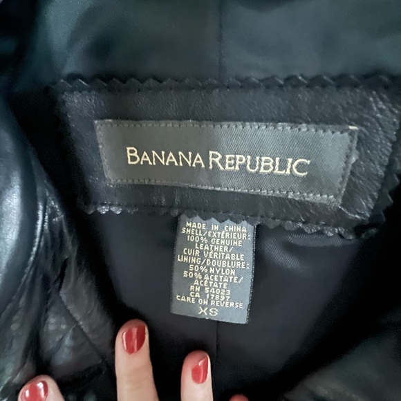 Y2K Banana Republic Black Leather Jacket XS - Picture 3 of 5